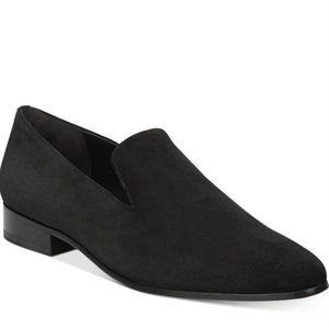 VINCE Women's LELA Black Suede Loafer, Round Toe Slip On, Size 6.5